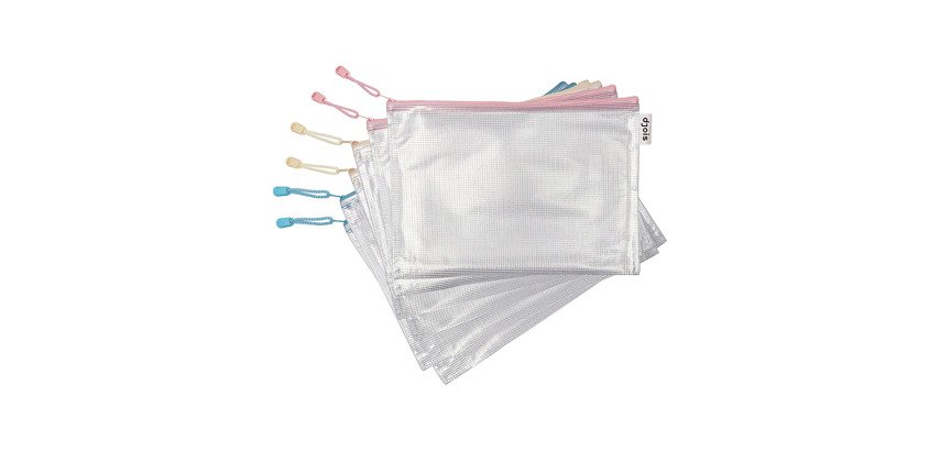 Pochette de rangement à zip A4 Zipper Djois by Tarifold couleurs assorties pastel - Paquet de 6