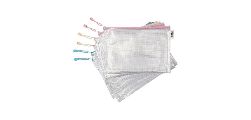 Pochettes de rangement à zip A4 Zipper Djois by Tarifold - Coloris assortis pastel - Lot de 6