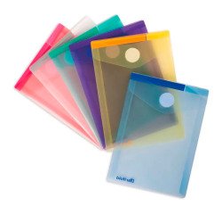 Opberghoezen met klittenband Djois van Tarifold Color Collection A6 staand in verschillende felle kleuren - Pakket van 6