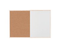 Tableau combiné Basic de Bi-Office, surface en liège et en acier laqué effaçable à sec, cadre en bois naturel, 40 x 30 cm
