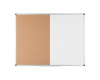 Tableau combiné magnétique Maya de Bi-Office, surfaces en liège et en acier laqué effaçable, cadre en aluminium, 90 x 60 cm