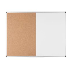 Tableau combiné magnétique Maya de Bi-Office, surfaces en liège et en acier laqué effaçable, cadre en aluminium, 90 x 60 cm