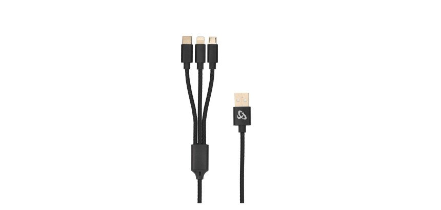 Multi Cavo di Ricarica da USB tipo A a USB-C+MicroUSB+Lightining - Nero
