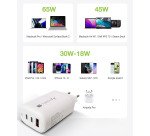 Caricatore Alimentatore 2 porte USB-C e 1 USB-A da Muro 65W