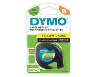 Dymo LT S0721620 / 91202 Authentic LetraTag Label Tape Self Adhesive Black Print on Yellow 12 mm x 4m