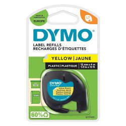 Dymo LT S0721620 / 91202 Authentic LetraTag Label Tape Self Adhesive Black Print on Yellow 12 mm x 4m