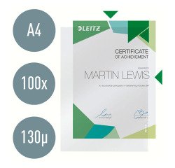 Chemise coin plastique Leitz A4 polypropylène 13/100e transparente incolore - Paquet de 100