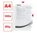 Chemise coin plastique Esselte A4 polypropylène 8/100e grainé incolore - Paquet de 100