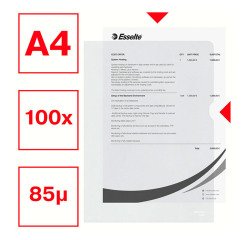 Plastic Corner Shirt Esselte A4 polypropylene 8/100th grained colorless - Pack of 100