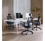 Pôle de 4 bureaux droits L 280 x P 166 cm, piétement bois métal - Arch