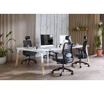 Pôle de 4 bureaux droits L 280 x P 166 cm, piétement bois métal - Arch