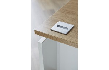 Scrivania lineare con angolare e cassettiera 3 cassetti integrati rovere struttura bianca posizionabile a destra o sinistra