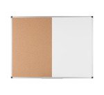 Tableau combiné magnétique Maya de Bi-Office, surfaces en liège et en acier laqué effaçable, cadre en aluminium, 120 x 90 cm