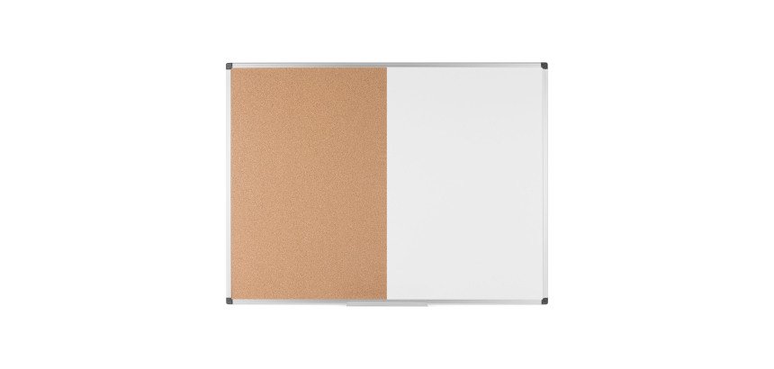 Tableau combiné magnétique Maya de Bi-Office, surfaces en liège et en acier laqué effaçable, cadre en aluminium, 120 x 90 cm