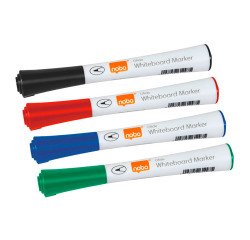 Marqueur effaçable Nobo Glide pointe ogive 1 mm - Pochette de 4 couleurs assorties