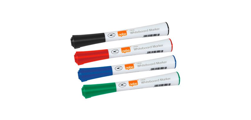 Marqueur effaçable Nobo Glide pointe ogive 1 mm - Pochette de 4 couleurs assorties