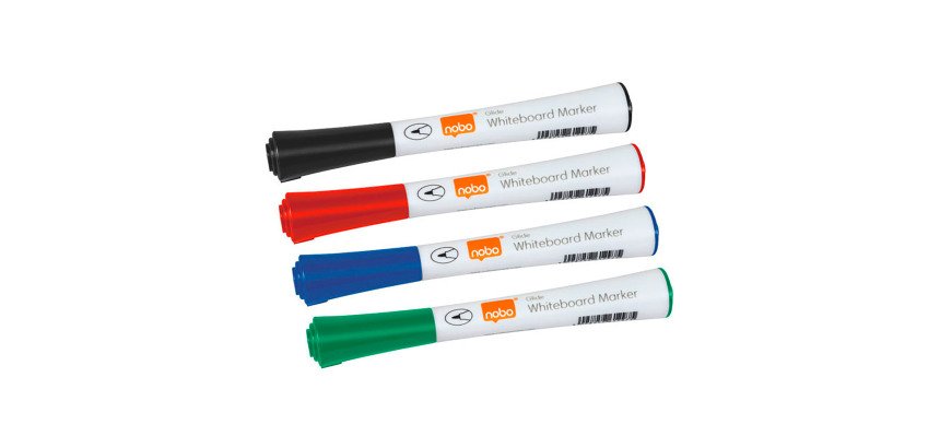 Marqueur effaçable Nobo Glide pointe ogive 1 mm - Pochette de 4 couleurs assorties