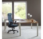 Bureau d'angle Manager Eden plateau chêne clair L 200 x P 200 cm avec retour suspendu piètement métal