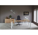 Bureau d'angle Manager Eden plateau chêne clair L 200 x P 200 cm avec retour suspendu piètement métal