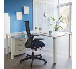 Bureau d'angle EXPRIM plateau blanc L 160 cm avec retour suspendu piètement métal