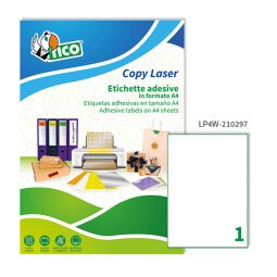 Etichette autoadesive Tico 210x297 in carta bianca 1 etich/foglio 100 etich/pacco