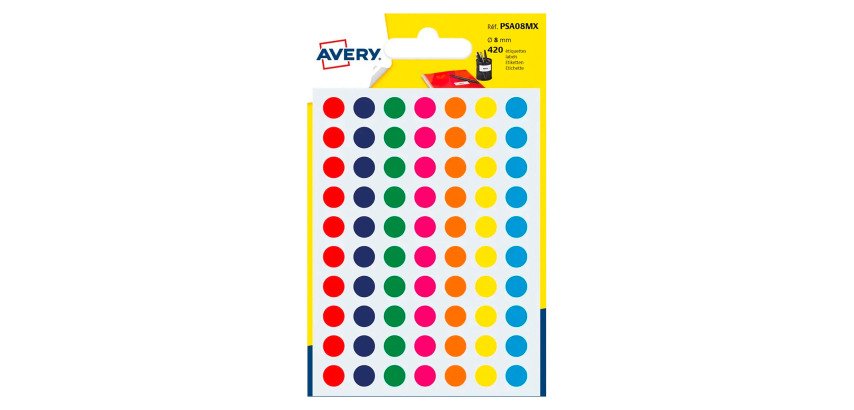 Etichette autoadesive tonde Avery colori assortiti diam. 8 mm 70 etic/foglio 420 etich/pacco