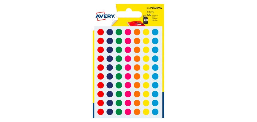 Etichette autoadesive tonde Avery colori assortiti diam. 8 mm 70 etic/foglio 420 etich/pacco