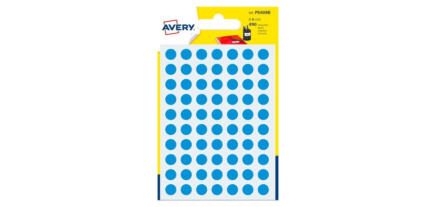 Etichette autoadesive tonde Avery blu diam. 8 mm 70 etic/foglio 420 etich/pacco