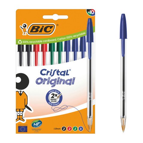 Penne a sfera BIC Cristal Original punta 1mm colori assortiti 10 pezzi