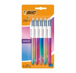 Penna a sfera a scatto BIC 4 Colori Gradient fusti metallizzati con sfumature, 1mm, 5 pezzi