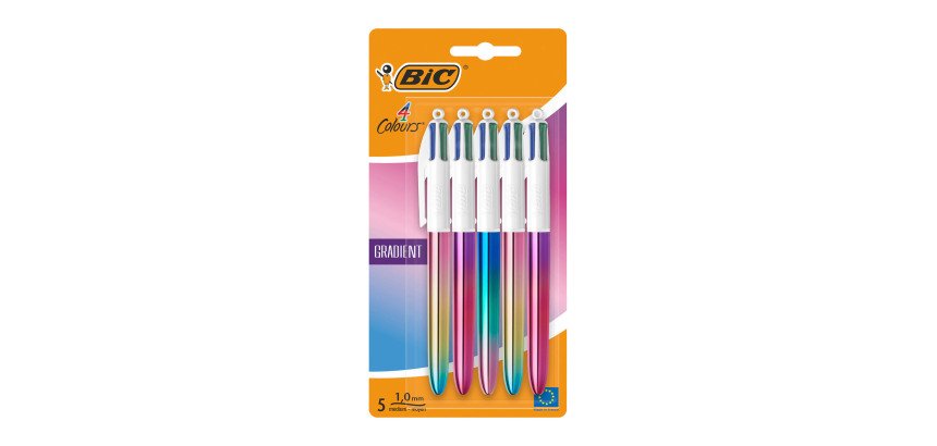 Penna a sfera a scatto BIC 4 Colori Gradient fusti metallizzati con sfumature, 1mm, 5 pezzi