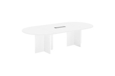 Table de réunion modulable avec extension Excellens L 260 x P 120 cm plateau blanc pieds croix plein bois