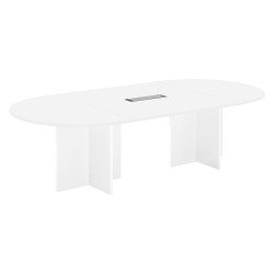 Table de réunion modulable avec extension Excellens L 260 x P 120 cm plateau blanc pieds croix plein bois