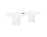 Vergadertafel moduleerbaar met uitbreiding ECLA L 260 x D 120 cm top in wit vol kruisvormig onderstel in hout