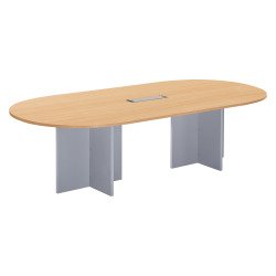 Table de réunion modulable avec extension L 260 cm plateau hêtre piètement croix plein bois Essens