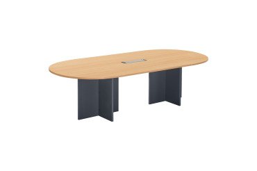 Table de réunion modulable avec extension Excellens L 260 x P 120 cm plateau hêtre pieds croix plein bois