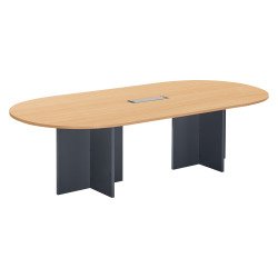 Modular conference table with extension Excellens L 260 x D 120 cm cm top in beech and cross-shaped legs in wood