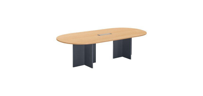 Table de réunion modulable avec extension L 260 cm plateau hêtre piètement croix plein bois Essens