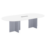 Table de réunion modulable avec extension Excellens L 260 x P 120 cm plateau blanc pieds croix plein bois