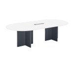 Table de réunion modulable avec extension L 260 cm plateau blanc piètement croix plein bois Essens