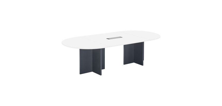 Table de réunion modulable avec extension L 260 cm plateau blanc piètement croix plein bois Essens