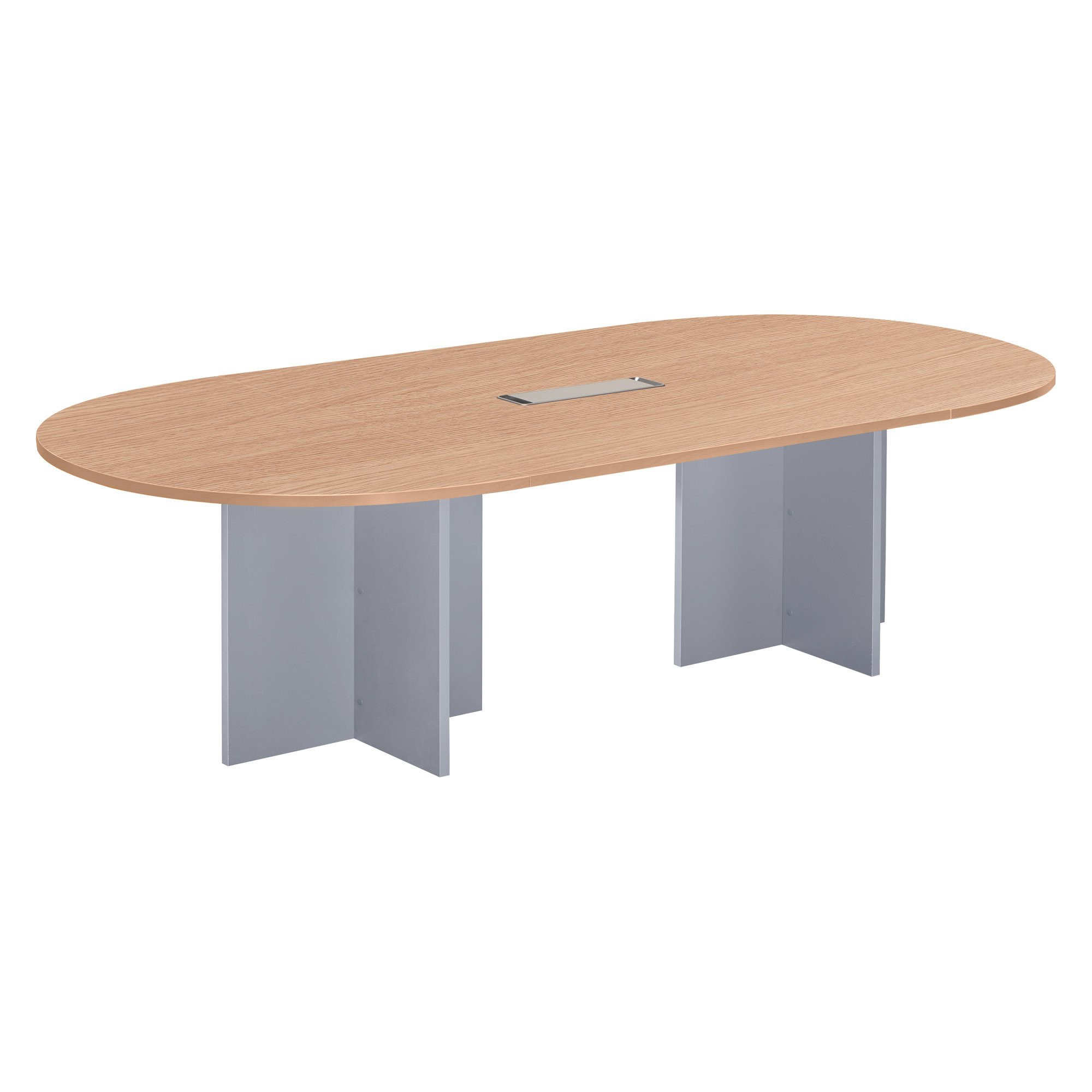Modular conference table with extension Excellens L 260 x D 120 cm cm top in light oak and cross-shaped legs in wood