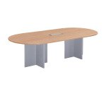 Table de réunion modulable avec extension L 260 cm plateau chêne clair piètement croix plein bois Essens
