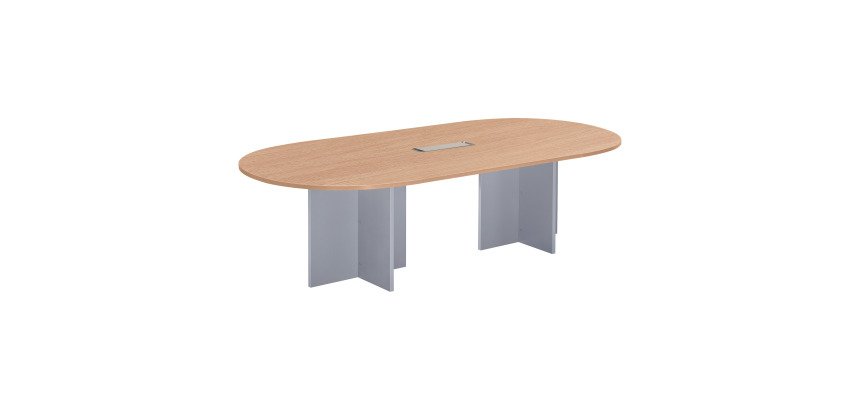 Table de réunion modulable avec extension L 260 cm plateau chêne clair piètement croix plein bois Essens