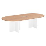 Moduleerbare vergadertafel met uitbreiding Excellens L 260 x D 120 cm top in lichte eik en kruisvormig onderstel in hout
