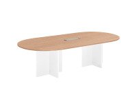 Modulierbarer Konferenztisch mit Erweiterung Excellens L 260 x T 120 cm Tischplatte in hellem Eichenholz und kreuzförmigem Holzgestell
