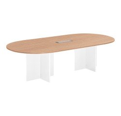 Modular conference table with extension Excellens L 260 x D 120 cm cm top in light oak and cross-shaped legs in wood