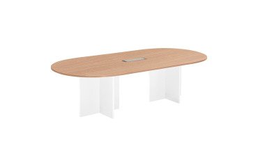 Modulierbarer Konferenztisch mit Erweiterung Excellens L 260 x T 120 cm Tischplatte in hellem Eichenholz und kreuzförmigem Holzgestell