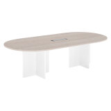 Modular conference table with extension Excellens L 260 x D 120 cm cm top in light grey and cross-shaped legs in full wood