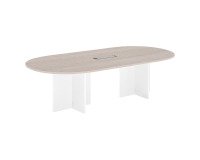 Moduleerbare vergadertafel met uitbreiding Excellens L 260 x D 120 cm lichtgrijze top kruisvormig onderstel in hout